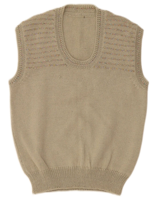 Canottiera vintage da donna UK 4 XS a righe beige