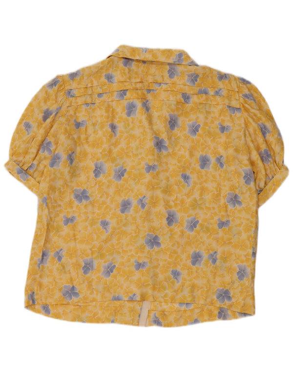 Camicetta camicia a maniche corte da donna vintage UK 14 giallo medio floreale