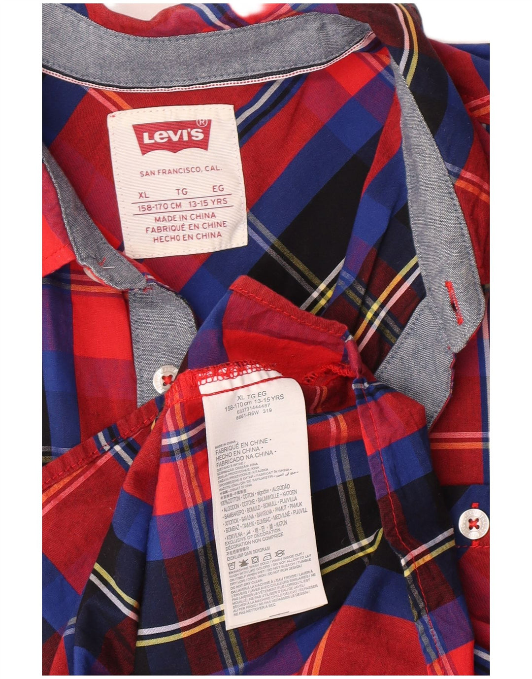 Camicia Levi's per ragazzi 13-14 anni XL in cotone a quadri rossi