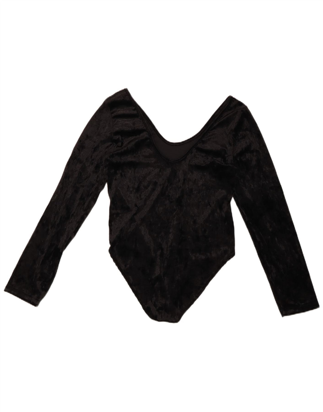Body a maniche lunghe in velluto da donna VINTAGE UK 10 piccolo poliestere nero