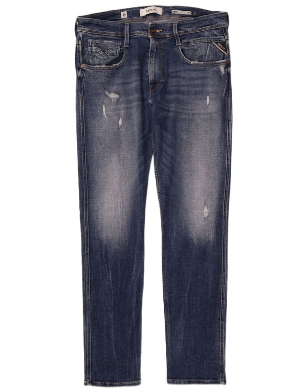 Replay Jeans slim invecchiati Anbass da uomo W34 L32 in cotone blu