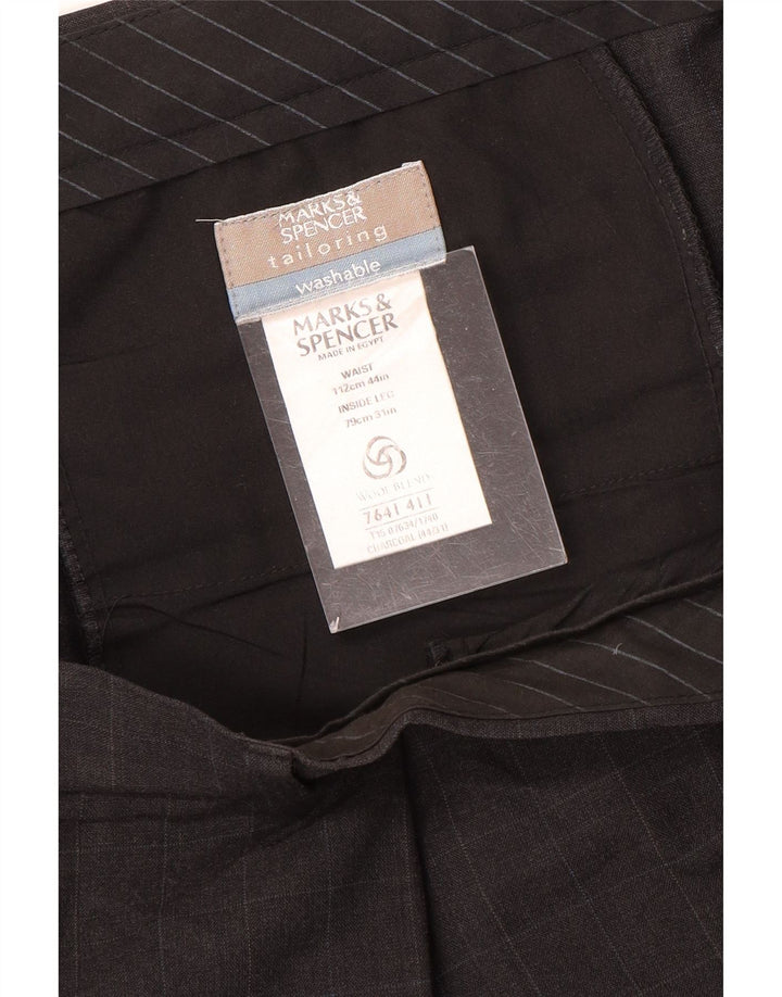Pantaloni da abito dritti da uomo Marks & Spencer W44 L31 Poliestere a quadri grigi