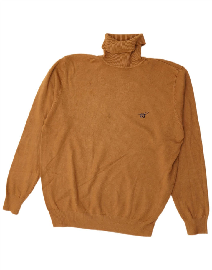 Maglione maglione vintage da uomo con collo alto XL beige