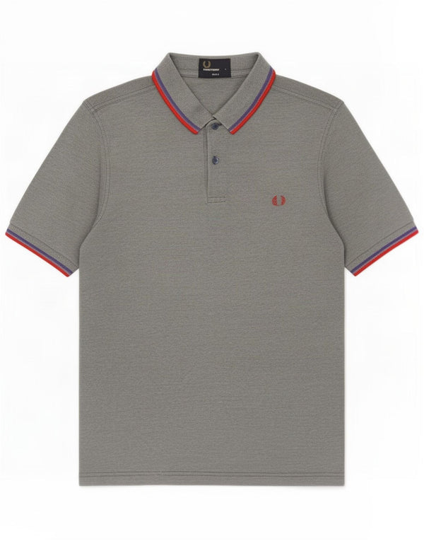 Polo da uomo slim fit Fred Perry, cotone a righe grandi grigie