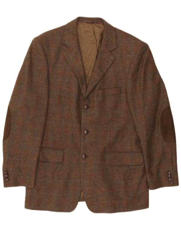 Giacca blazer da uomo a 3 bottoni Gilberto UK 40 grande lana vergine a quadri marroni