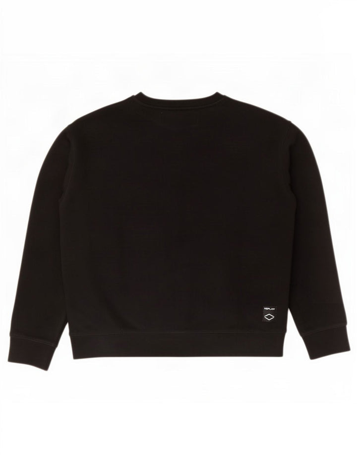 Replay Felpa grafica da uomo Maglione grande in cotone color block nero