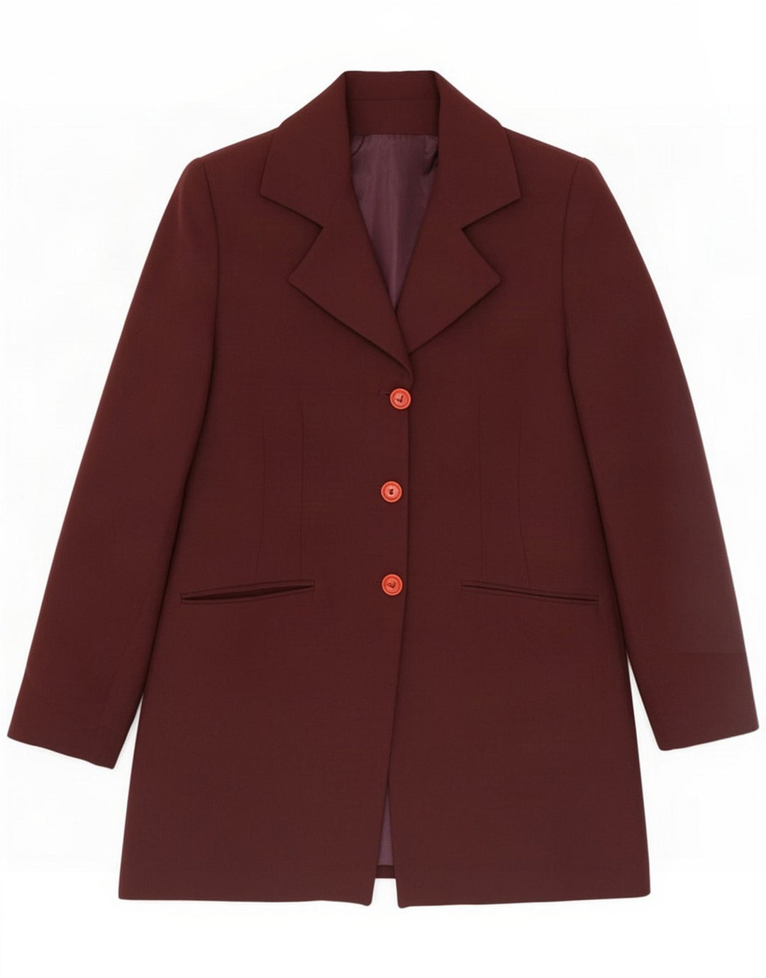 Giacca blazer vintage da donna lunga a 3 bottoni UK 14 Borgogna media