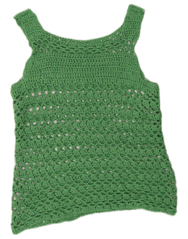 Canotta vintage da donna trasparente all'uncinetto UK 12 Verde medio