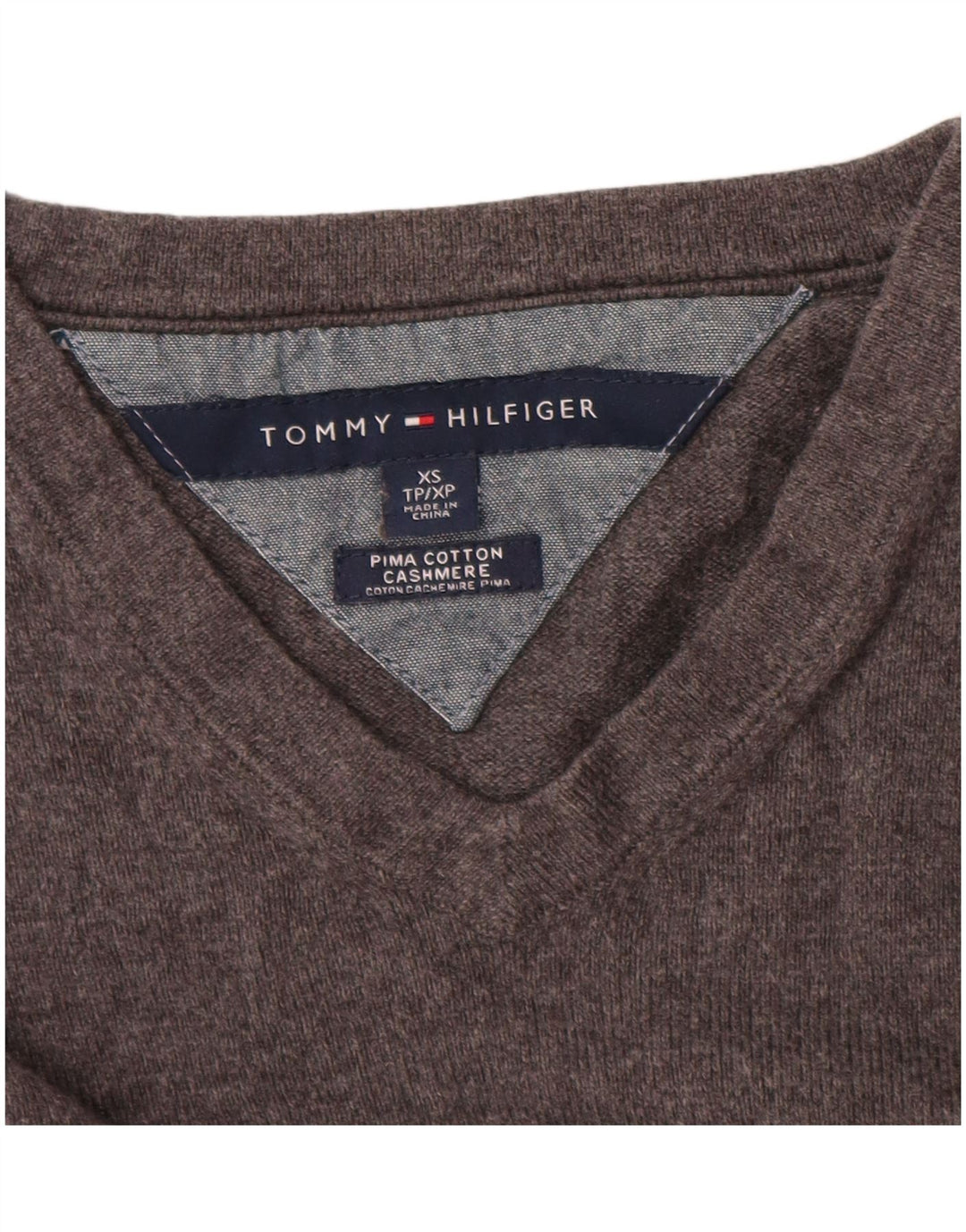 Maglione maglione con scollo a V da uomo Tommy Hilfiger XS in cotone grigio