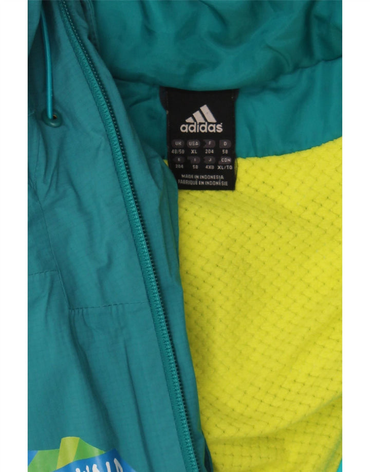ADIDAS Womens Graphic Hooded Rain Jacket UK 48/50 XL Turquoise Polyester Vintage Adidas and Second-Hand Adidas from Messina Hembry 