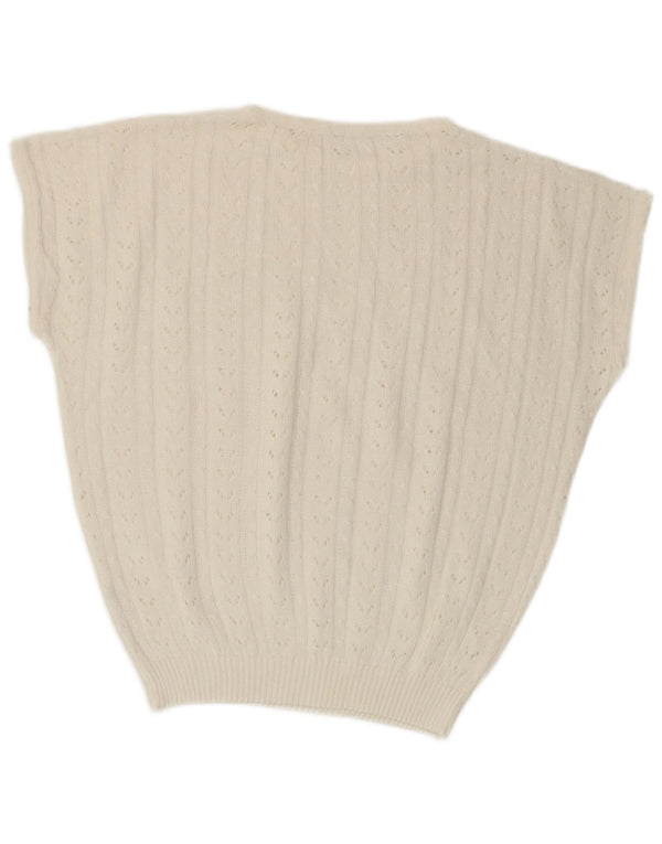 Maglione vintage da donna a maniche corte con scollo a barca IT 48 XL in cotone bianco