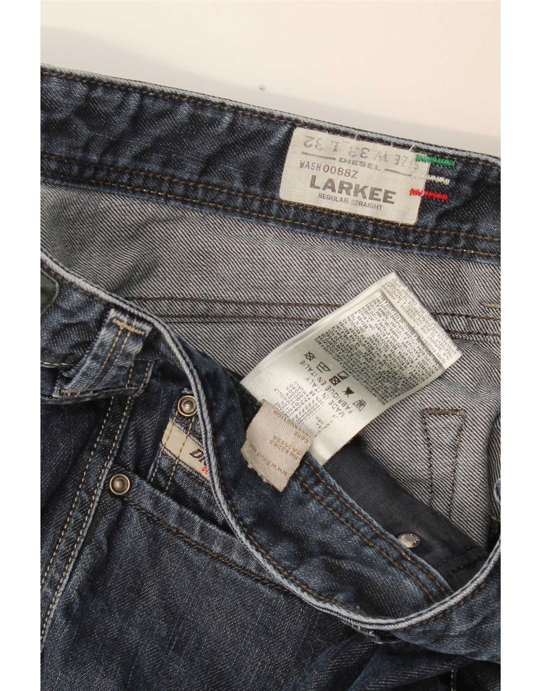 Jeans dritti regolari da uomo Diesel Larkee W33 L32 in cotone blu navy