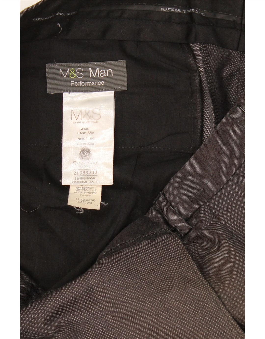 Pantaloni da abito dritti da uomo Marks & Spencer W32 L33 in lana grigia