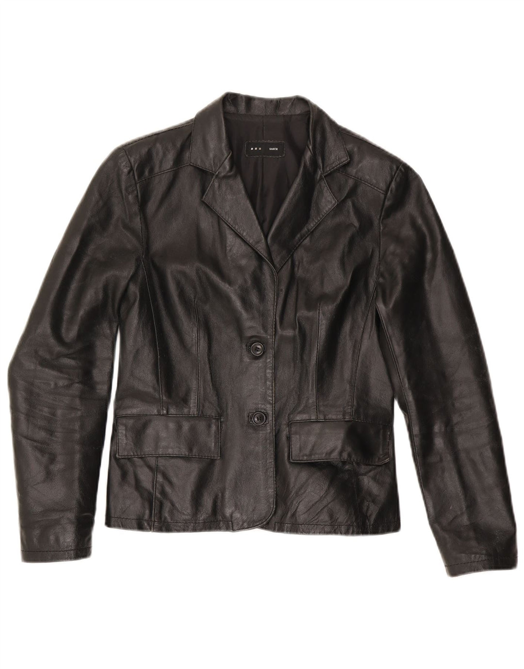 Giacca blazer in pelle da donna a 2 bottoni Sasch UK 10 piccola in pelle nera