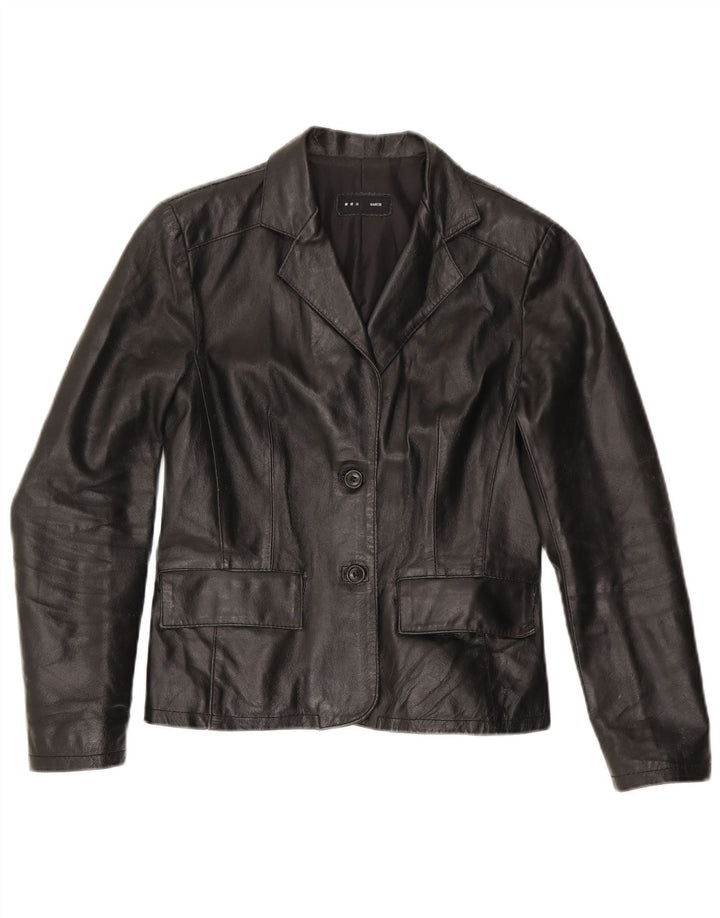 Giacca blazer in pelle da donna a 2 bottoni Sasch UK 10 piccola in pelle nera