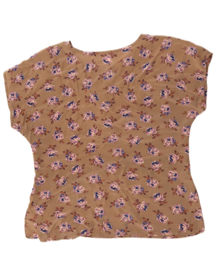 Camicetta vintage da donna Top UK 16 grande marrone floreale