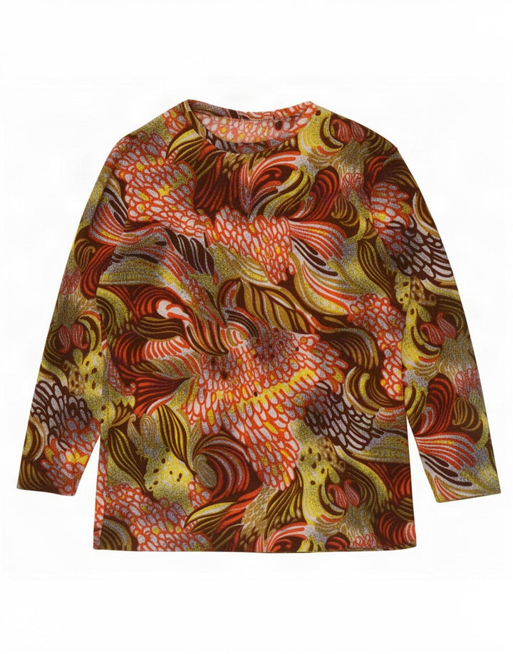 Top manica lunga da donna vintage con motivo astratto UK 14 medio multicolore