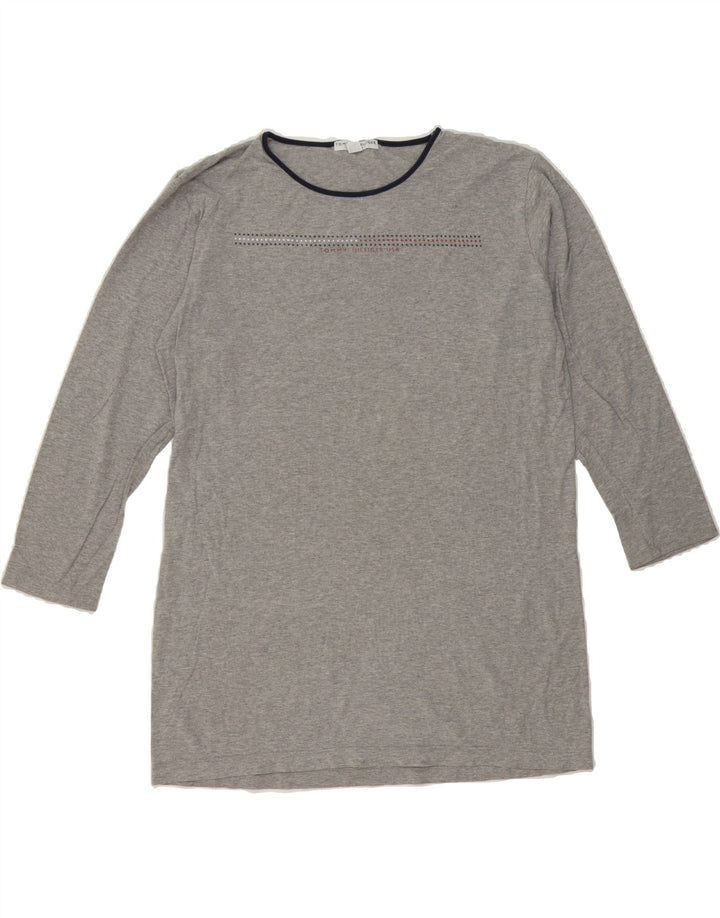 TOMMY HILFIGER Womens Oversized Top Long Sleeve UK 10 Small Grey Cotton Vintage Tommy Hilfiger and Second-Hand Tommy Hilfiger from Messina Hembry 