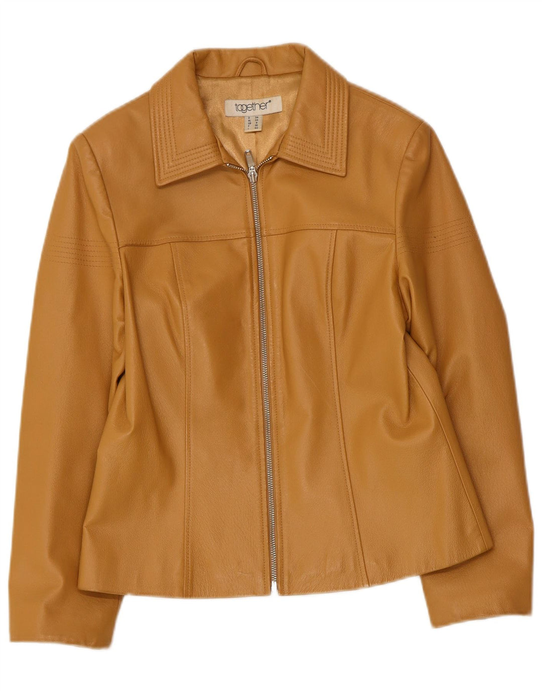 TOGETHER Giacca in pelle da donna UK 8 Piccola pelle beige