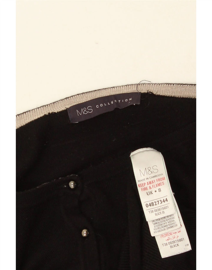 MARKS & SPENCER Maglione cardigan corto da donna UK 8 piccolo viscosa nera