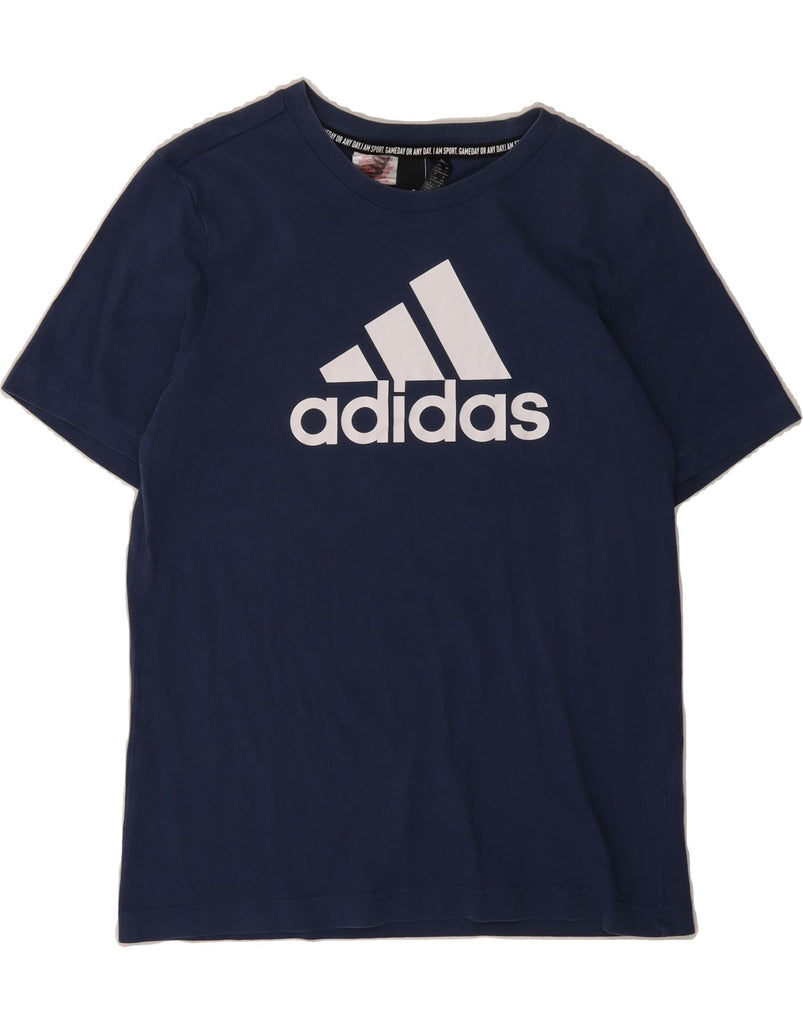ADIDAS Boys Graphic T-Shirt Top 13-14 Years Navy Blue Cotton Vintage Adidas and Second-Hand Adidas from Messina Hembry 