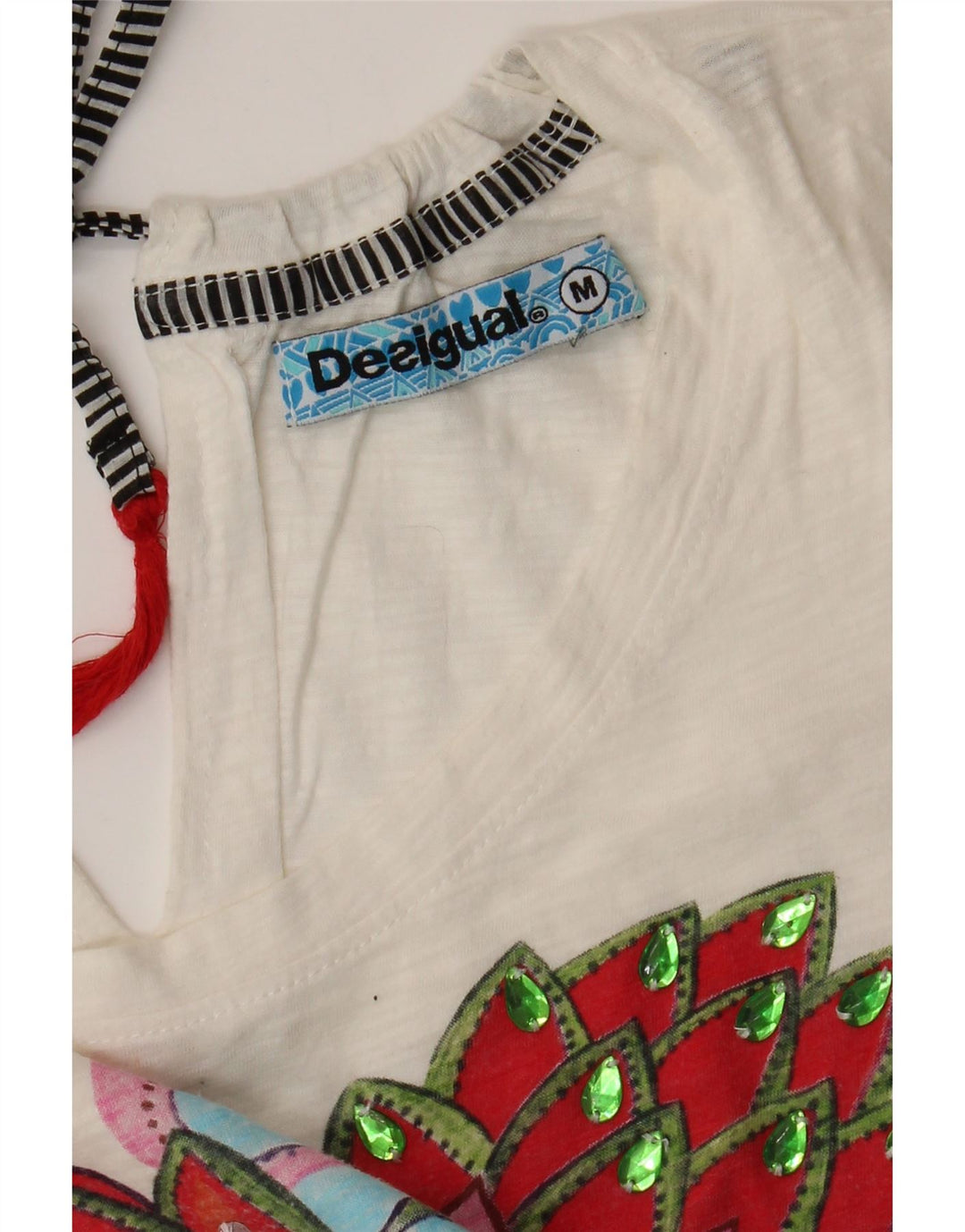 DESIGUAL T-shirt grafica da donna Top UK 12 Medium White Floral