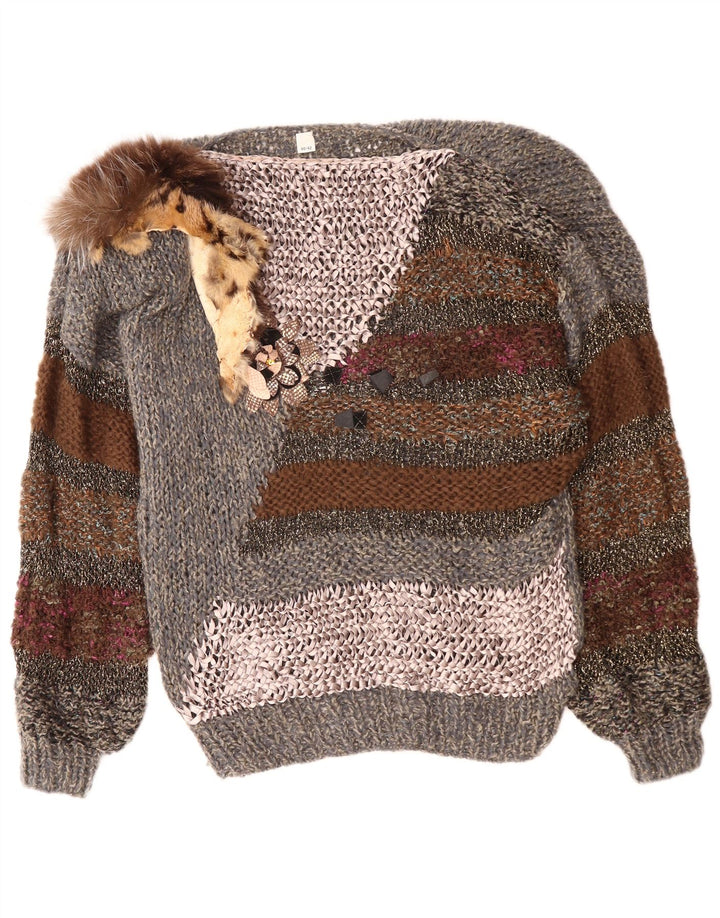 Maglione maglione con scollo a barca da donna VINTAGE EU 40/42 Colore grigio medio