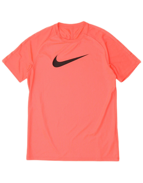 T-shirt grafica da uomo Nike Dri Fit, top in poliestere gessato rosa medio
