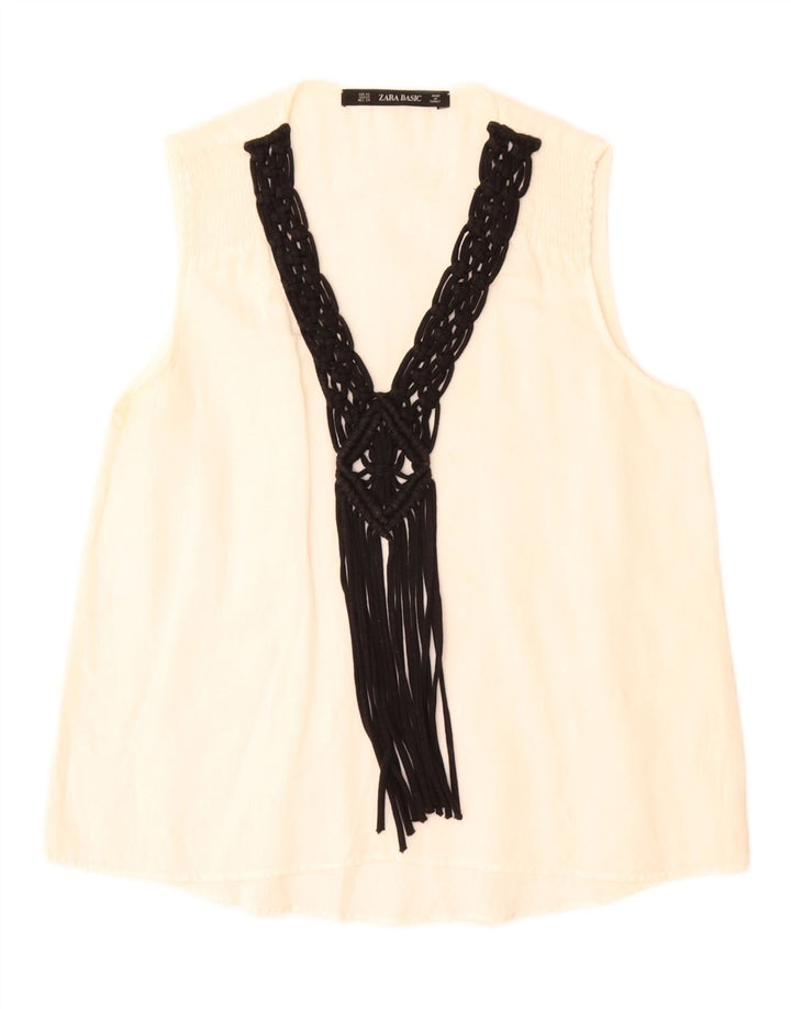 Top senza maniche in camicetta da donna Zara UK 6 XS bianco