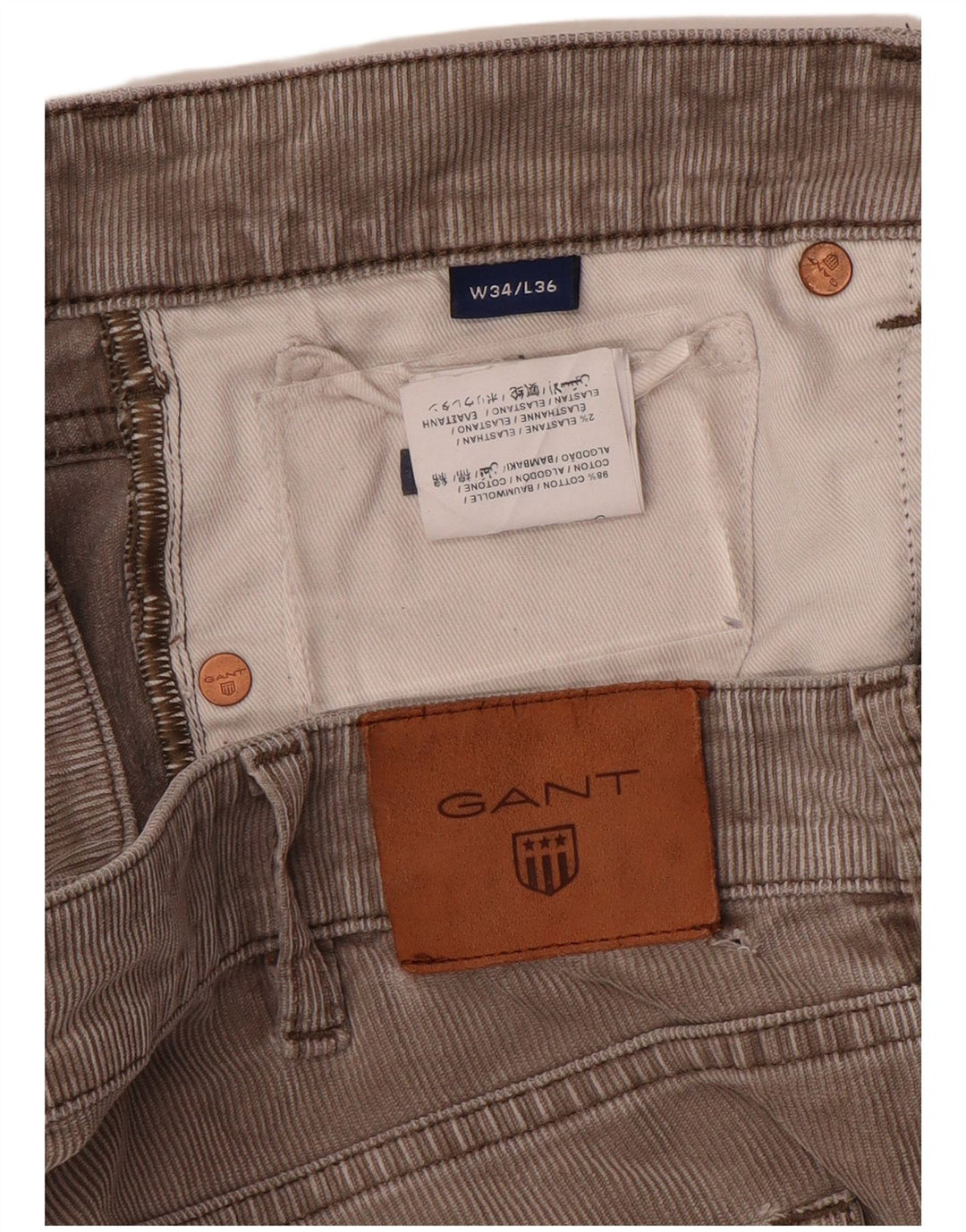 Pantaloni slim da uomo in velluto a coste GANT W34 L36 cotone grigio