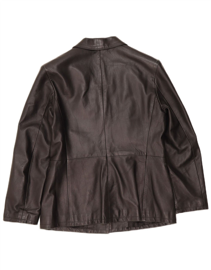 Giacca blazer in pelle vintage da donna a 3 bottoni IT 48 XL in pelle nera