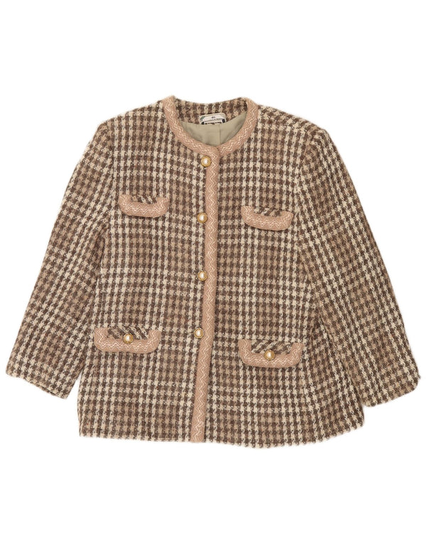 Vintage Womens 4 Button Blazer Jacket IT 46 Large Brown Houndstooth