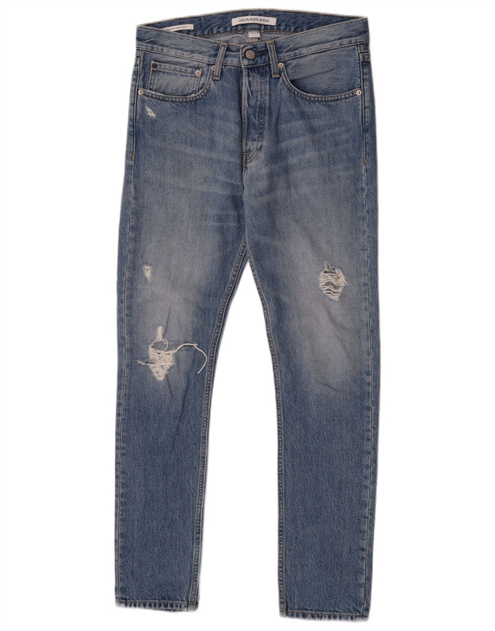 Jeans slim invecchiati da uomo Calvin Klein W29 L30 cotone blu