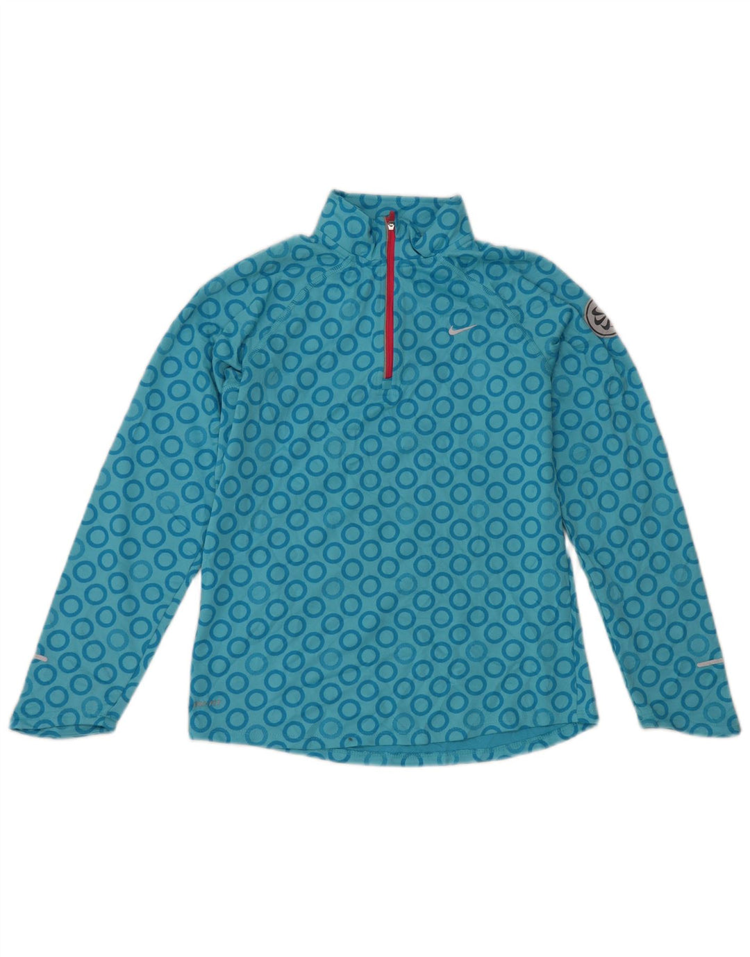 Top della tuta pullover con zip e collo per ragazze Nike 13-14 anni XL blu geometrico