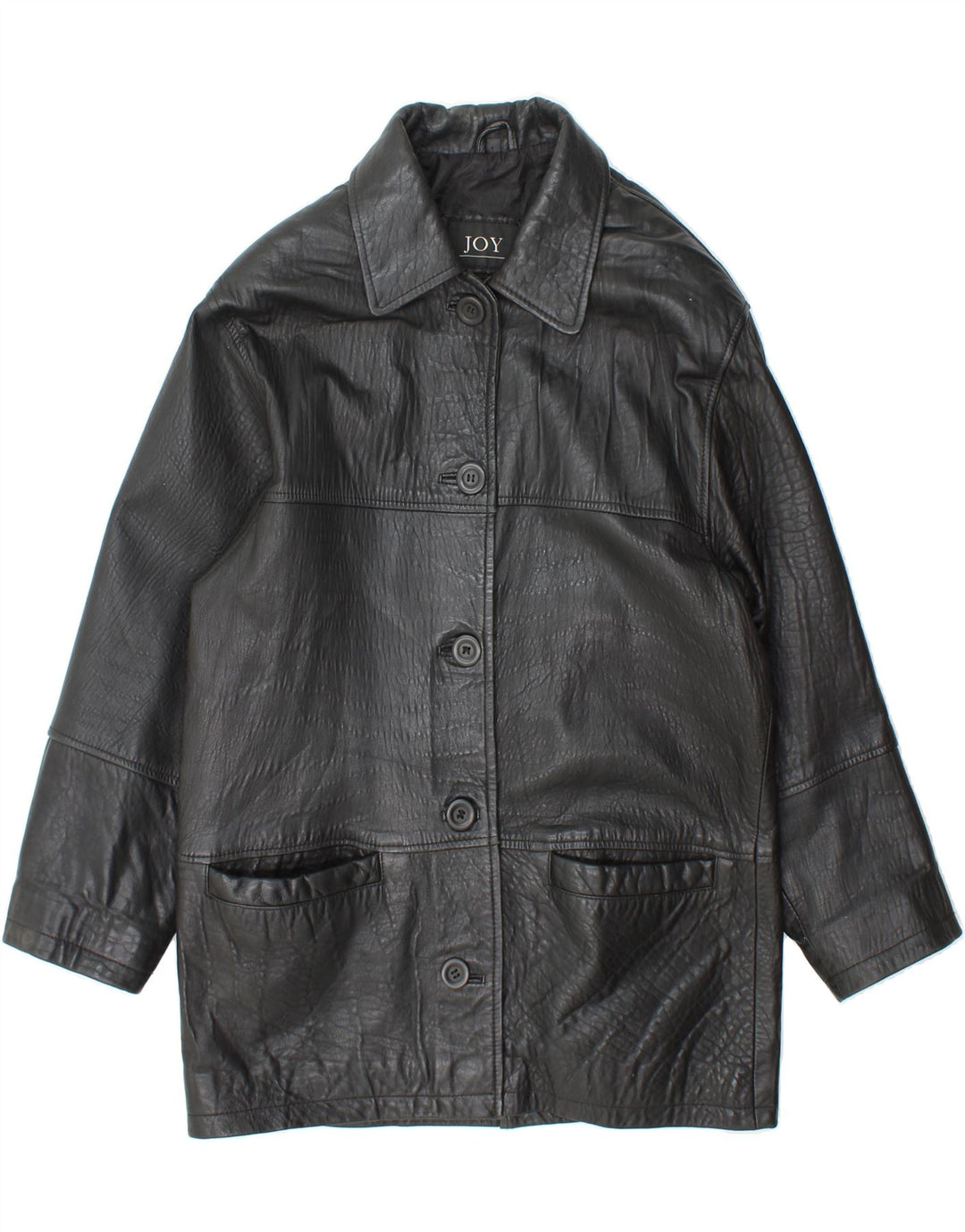 JOY Womens Leather Coat UK 14 Medium Black Leather Vintage Joy and Second-Hand Joy from Messina Hembry 