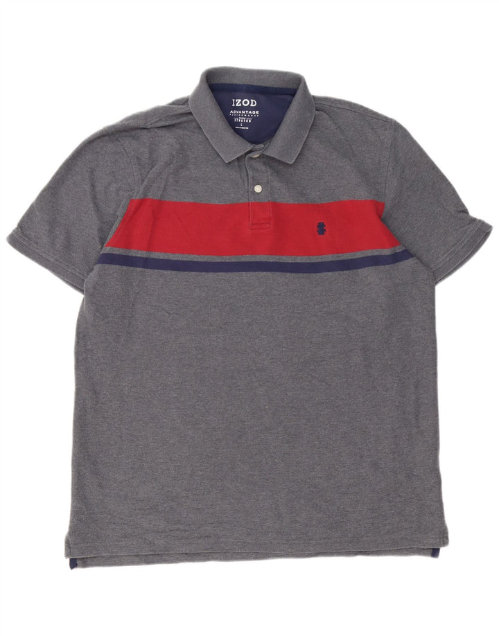 Polo da uomo IZOD grande in cotone color block grigio