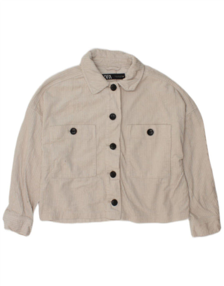 Giacca da donna in velluto a coste Zara UK 14 cotone bianco medio