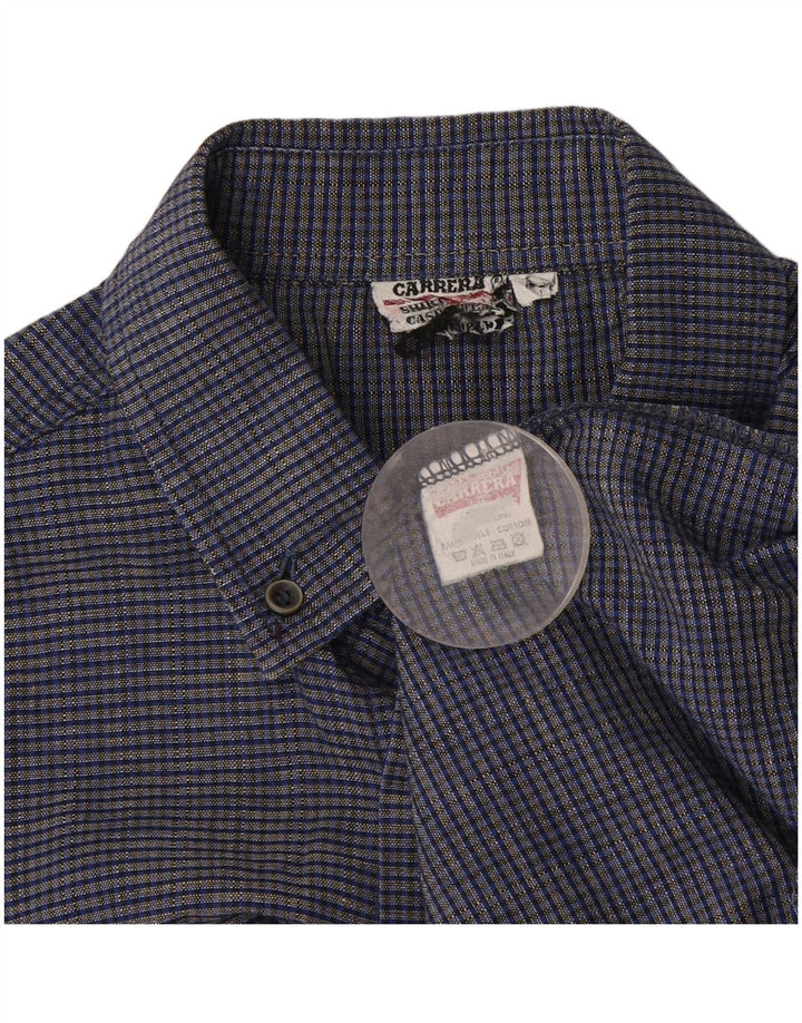Camicia a maniche corte da uomo Carrera in cotone a quadri blu navy medio