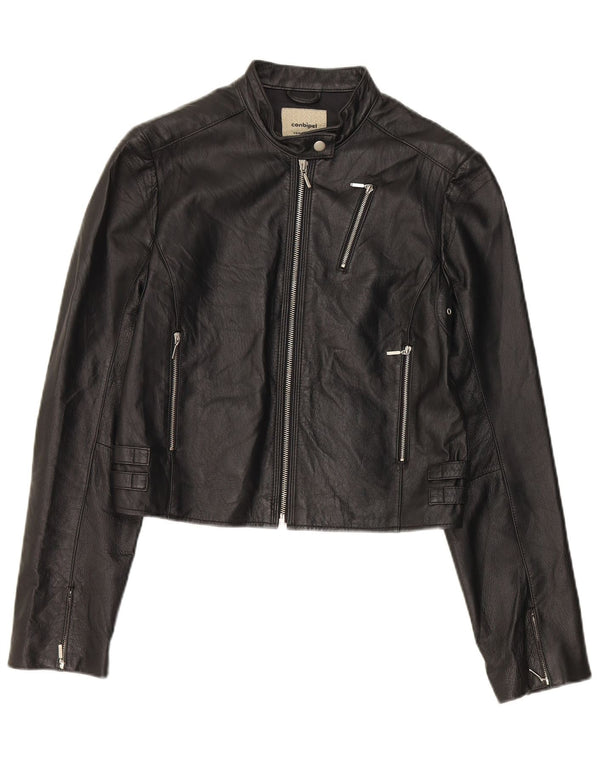 Giacca Biker in Pelle Crop Donna Conbipel IT 44 Media Pelle Nera