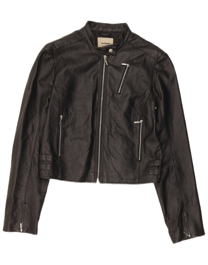 Giacca Biker in Pelle Crop Donna Conbipel IT 44 Media Pelle Nera