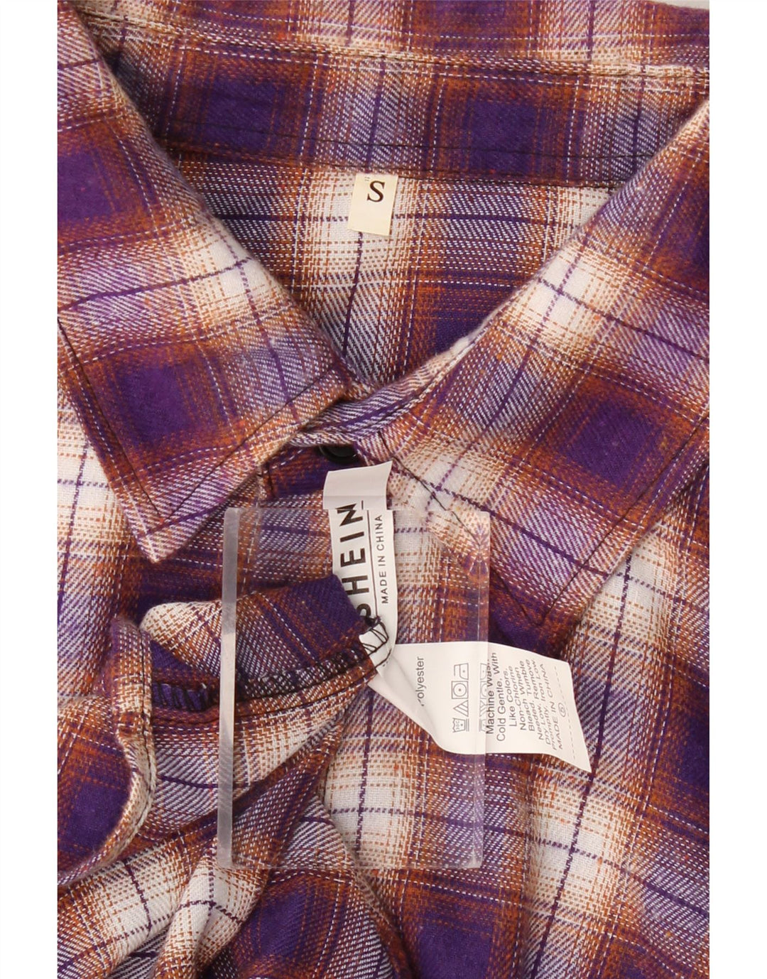 Camicia in flanella da uomo Shein in poliestere a quadri viola piccolo