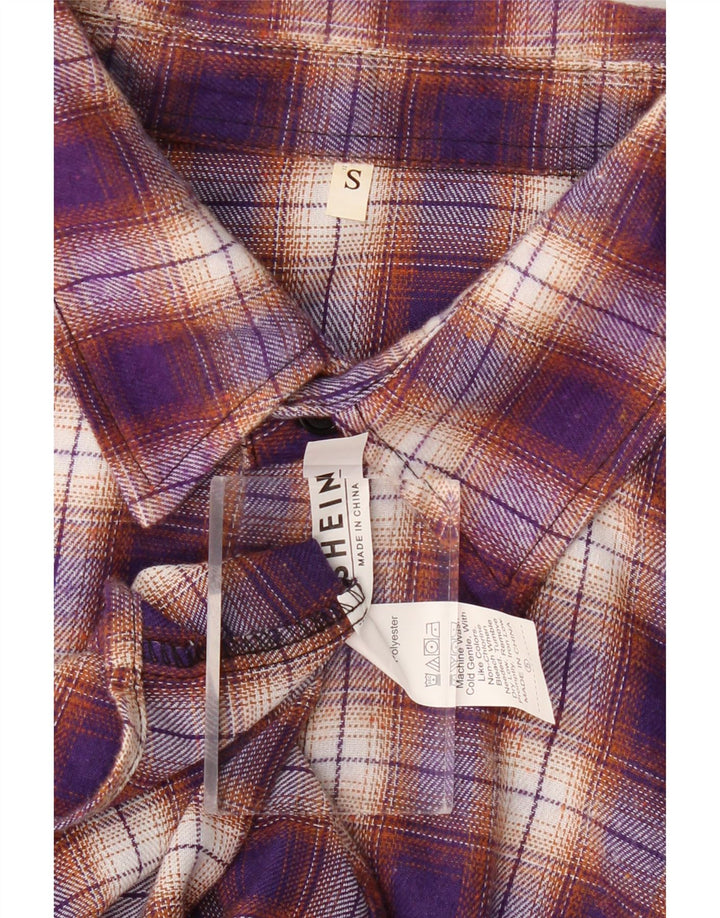 Camicia in flanella da uomo Shein in poliestere a quadri viola piccolo