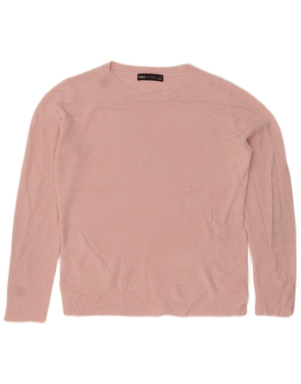 Maglione maglione girocollo da donna Marks & Spencer UK 10 piccolo acrilico rosa