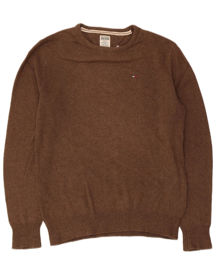 Maglione maglione girocollo da uomo Tommy Hilfiger piccolo cotone marrone