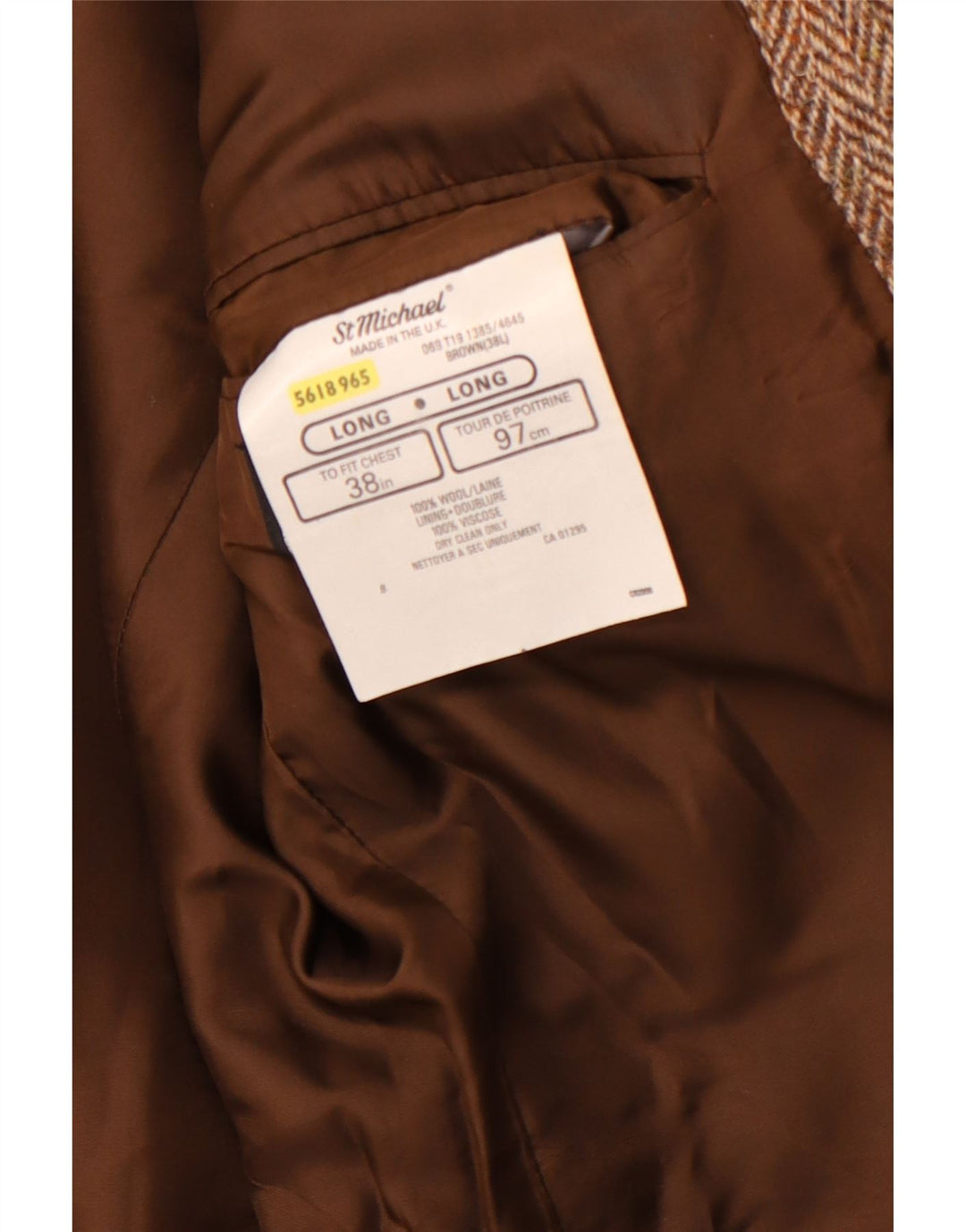 ST MICHAEL Giacca blazer da uomo a 2 bottoni UK 38 Lana a spina di pesce marrone medio