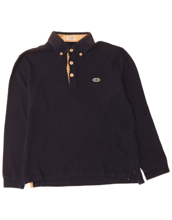 ALVIERO MARTINI Mens Long Sleeve Polo Shirt Medium Navy Blue Cotton