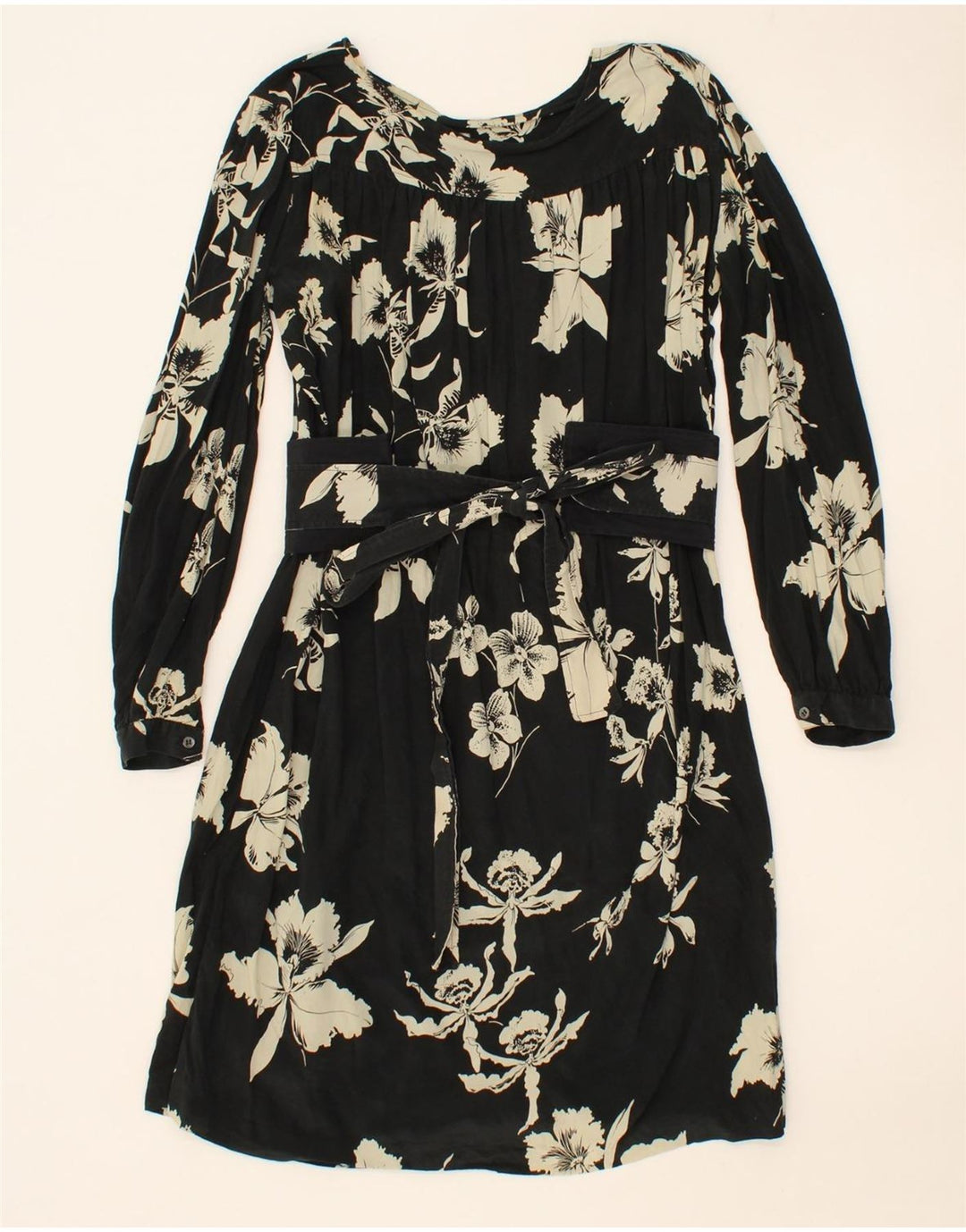 ALBERTO ASPESI Womens Long Sleeve A-Line Dress IT 44 Medium Black Floral Vintage Alberto Aspesi and Second-Hand Alberto Aspesi from Messina Hembry 