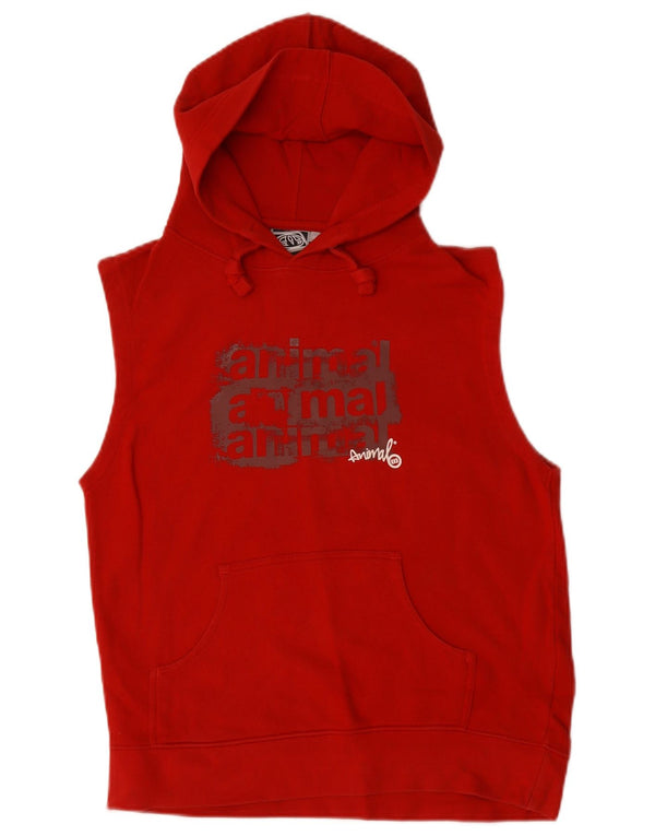 Maglione con cappuccio senza maniche con grafica da uomo in cotone rosso medio