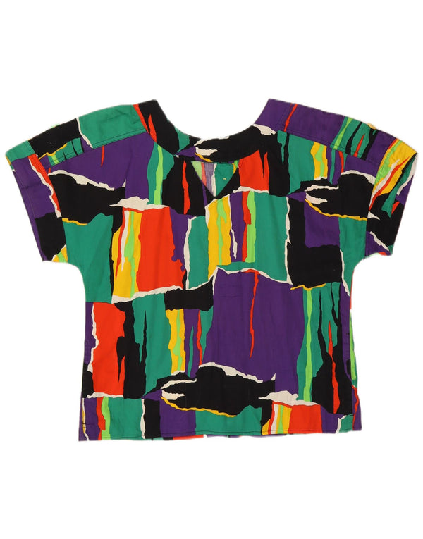 Camicetta camicia vintage da donna UK 16 grande blocco di colori multicolore