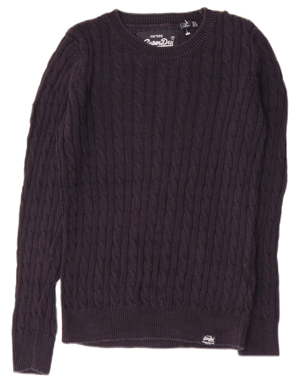 Maglione maglione girocollo da donna SUPERDRY UK 8 piccolo cotone blu navy